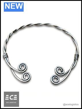 Handmade Silver Braided Torc Necklace Medieval Viking Scroll Design